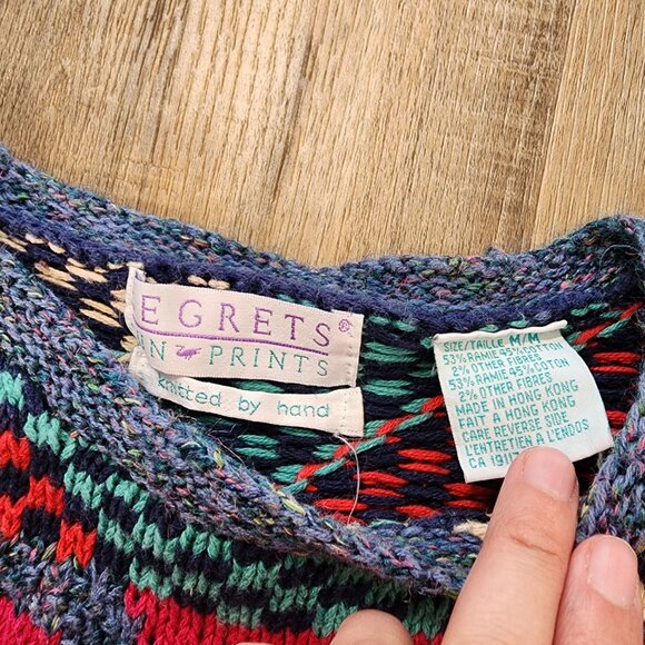 Vintage Pink Geometric Abstract Tunic Length Sweater with 3D Baubles Artsy Sz M - Picture 7 of 10